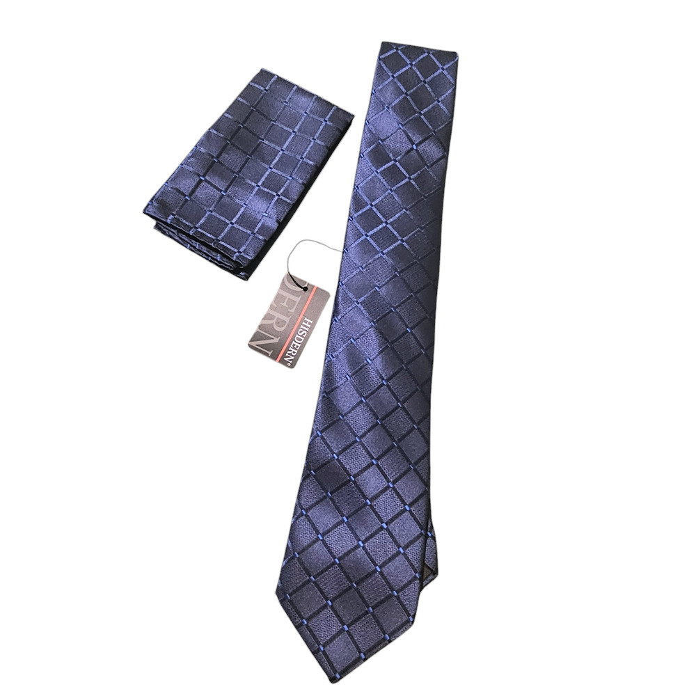 Tie Handkerchief Handmade Necktie 61" Pocket Square Set Navy Blue NWT 3" Wide